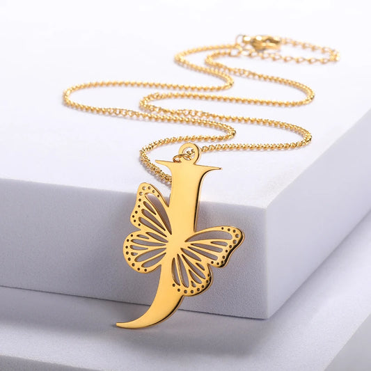 Dainty  Big  Stainless Steel  Butterfly Letters Necklaces