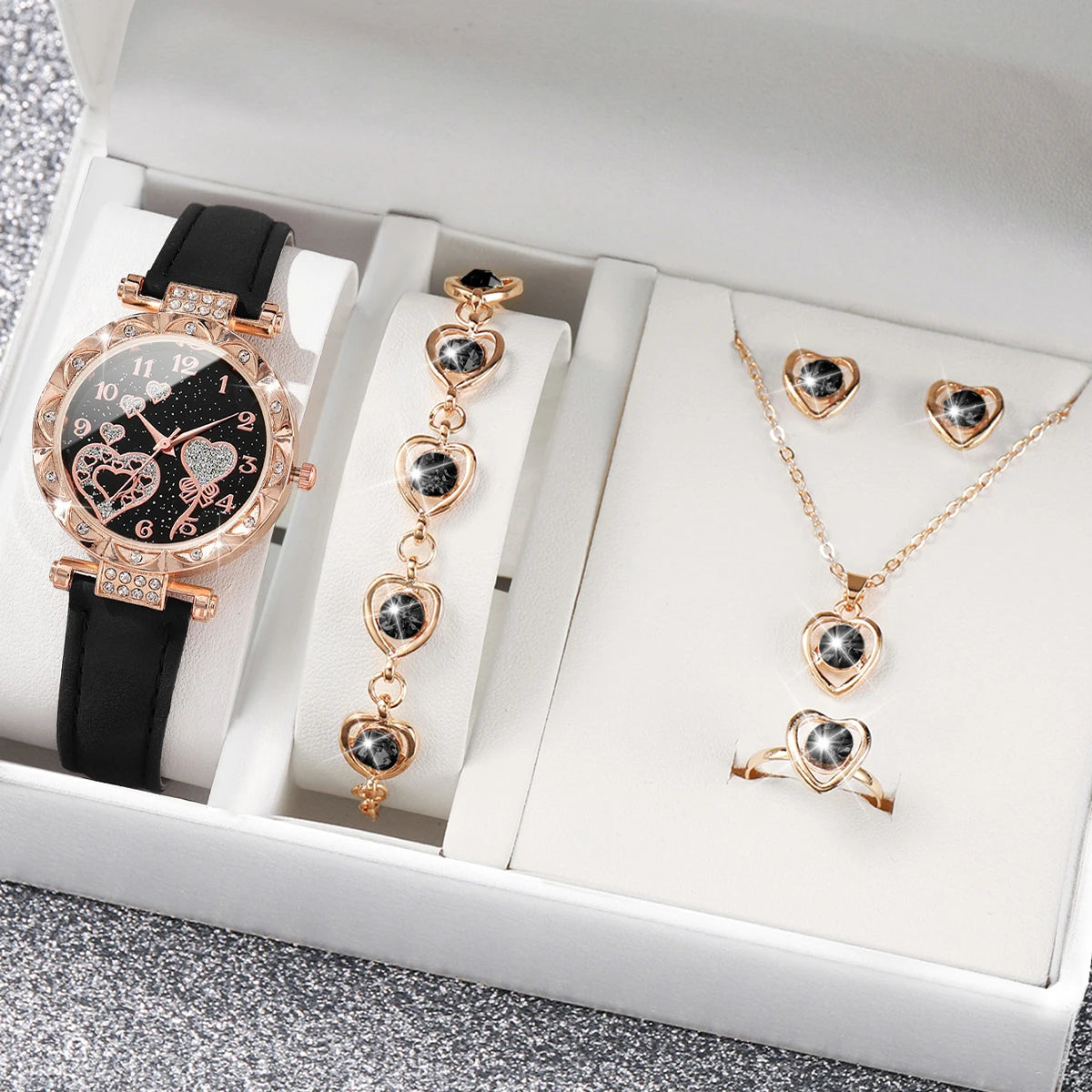 Fashion Rhinestone Heart Women Watch Jewelry Set