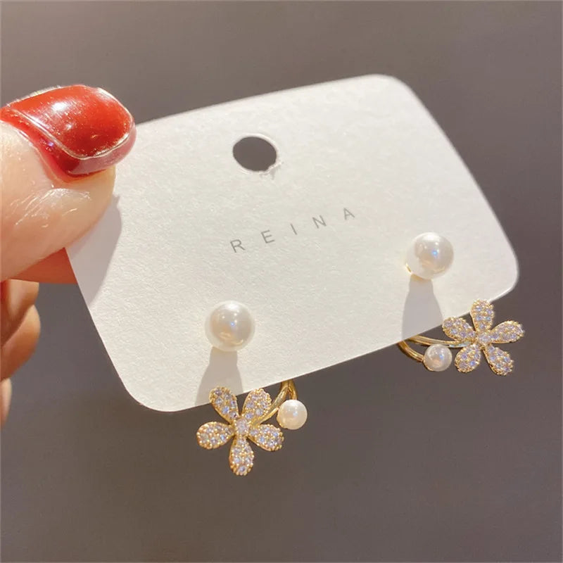 Korean Vintage Pearl Crystal Earrings