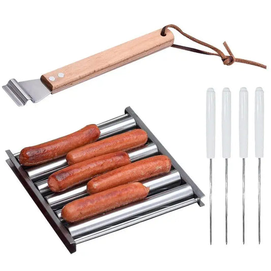 Barbecue Sausage Grilling Rack Roller BBQ Picnic Camping BBQ Hot Dog Grill Pan Home Kitchen Sausage Roller Rack Accessories