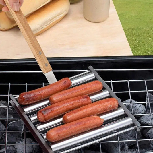 Barbecue Sausage Grilling Rack Roller BBQ Picnic Camping BBQ Hot Dog Grill Pan Home Kitchen Sausage Roller Rack Accessories