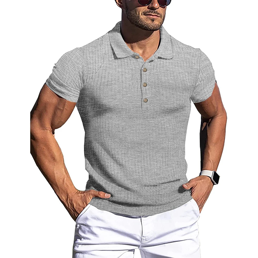 Summer Polo Men Solid Stripe Fitness  Polo Shirts