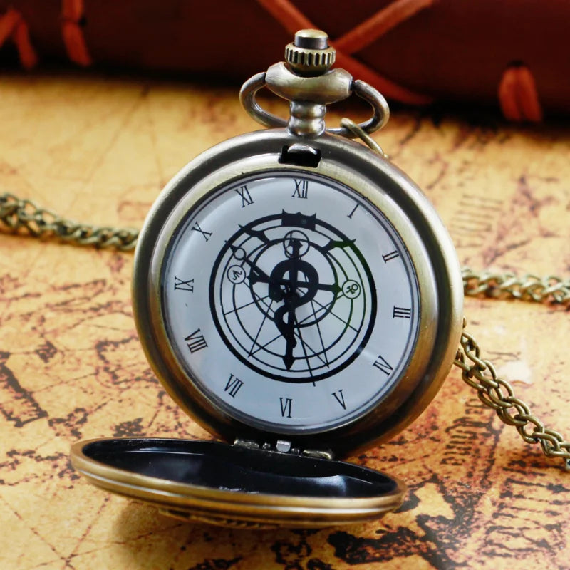 Fullmetal Alchemist Quartz  Pocket Watch Cosplay Clock Design Pendant Necklace