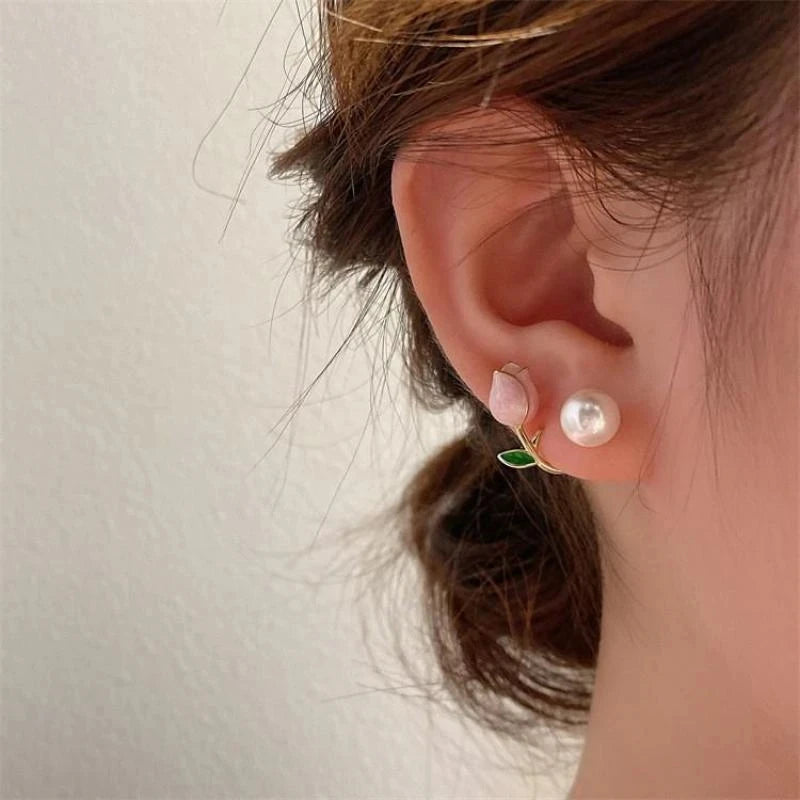 Korean Vintage Pearl Crystal Earrings