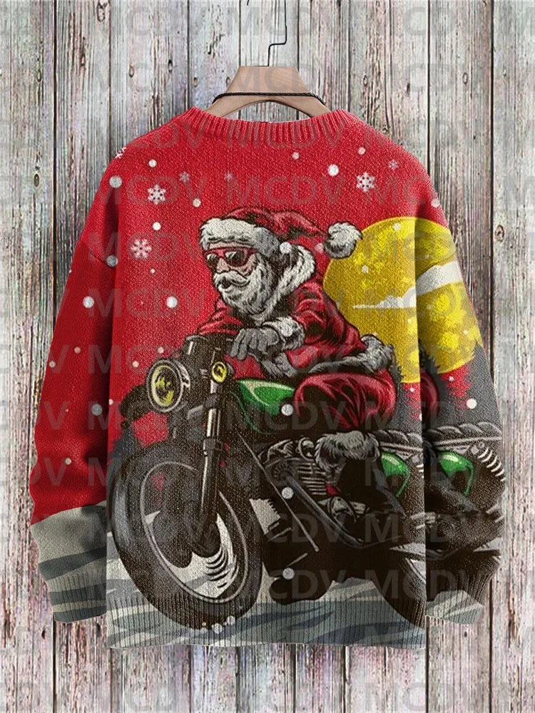 Christmas Cute Santa Claus Playing Guitar Art Pattern Print Casual Knit Pullover Sweater Men's For Women's Pullover