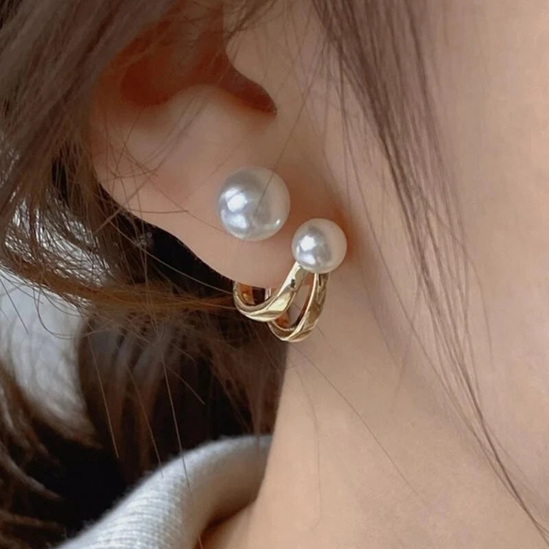 Korean Vintage Pearl Crystal Earrings