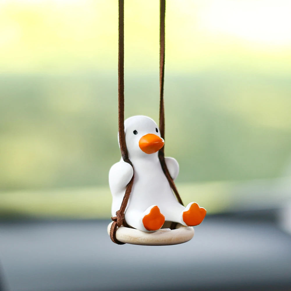 Gypsum Cute Anime Swing Duck Pendant Auto Rearview Mirror Ornaments