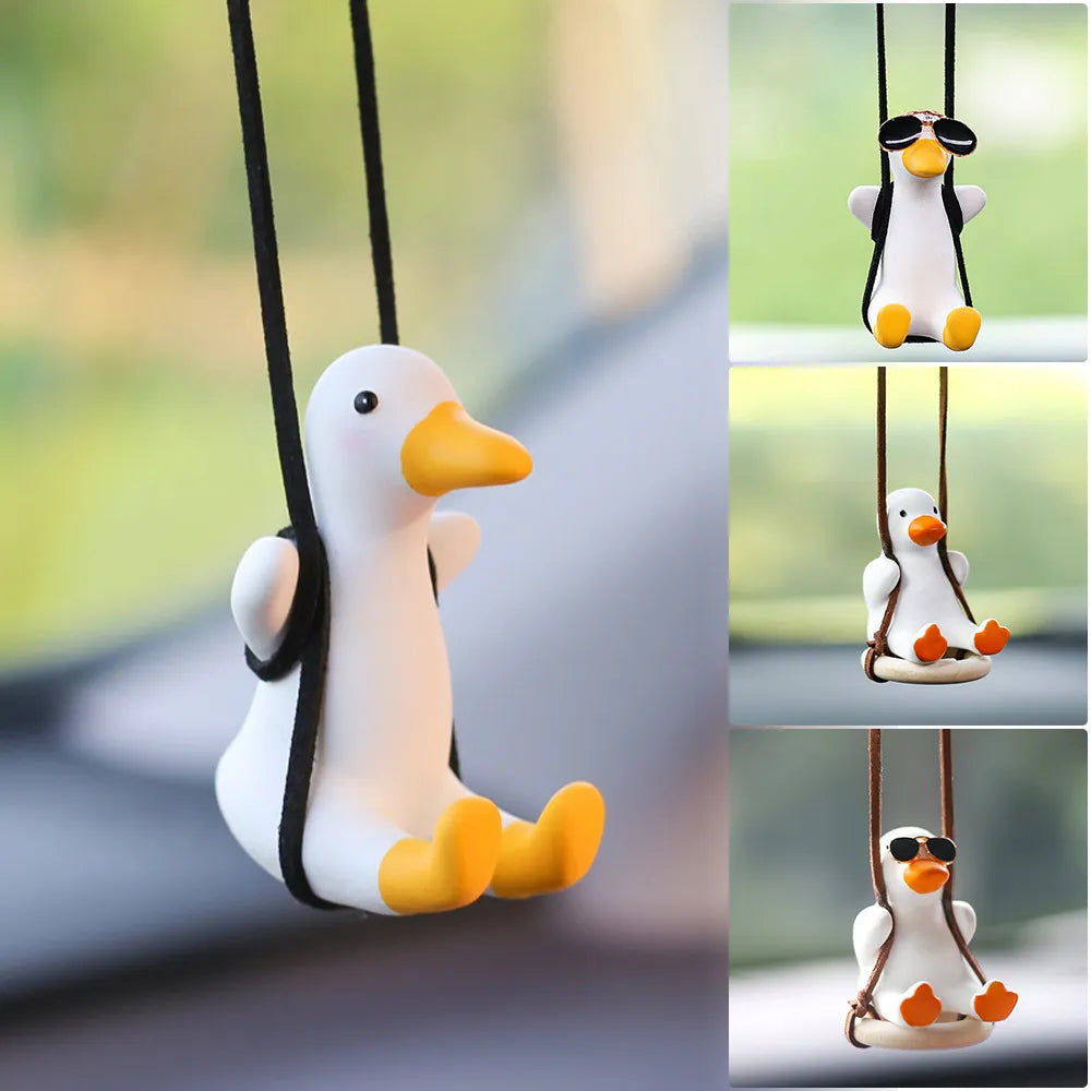 Gypsum Cute Anime Swing Duck Pendant Auto Rearview Mirror Ornaments